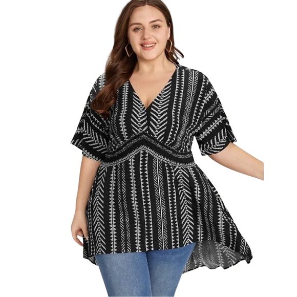 Size 14 - 16  • 1X • BloomChic  Aztec Print  • Bandana Print High Low Hem Blouse - Picture 1 of 9